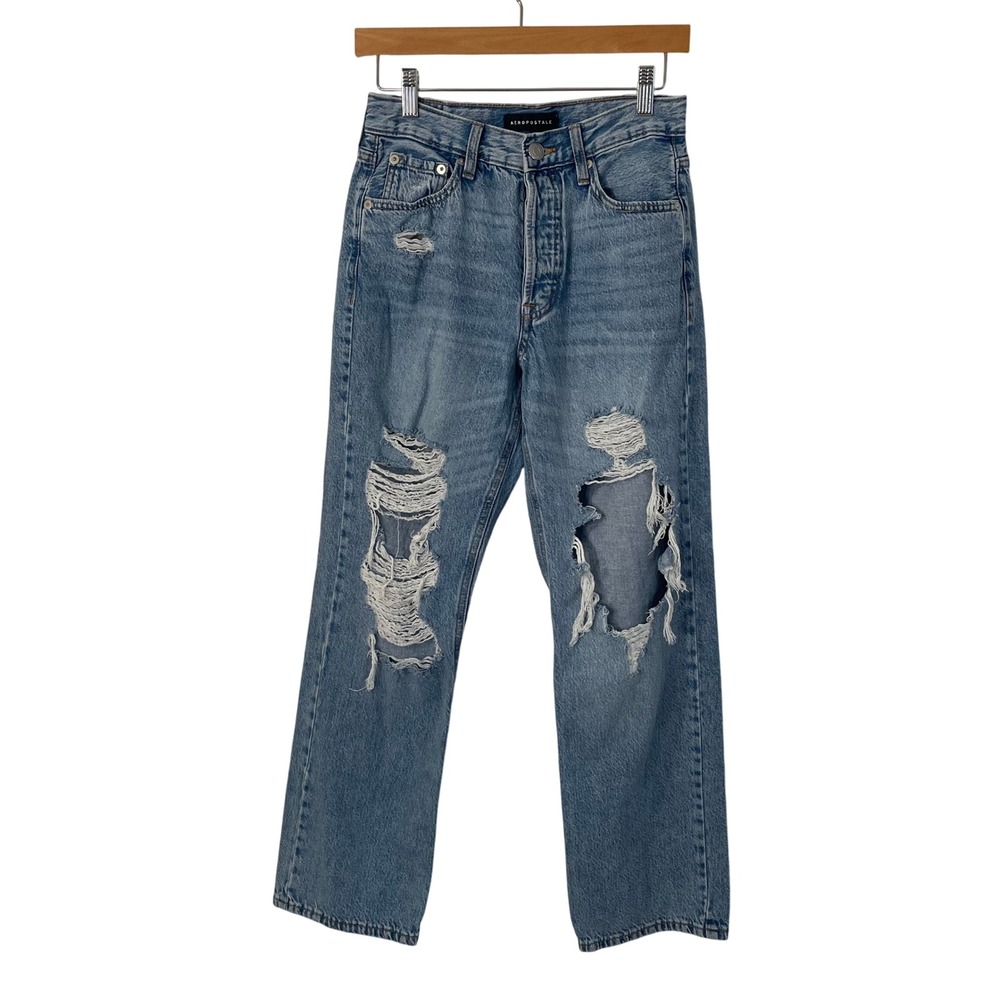 Aeropostale Jeans 90s Baggy Light Wash Distressed Destroyed Denim Streetwear